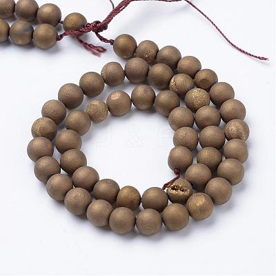 Electroplated Natural Druzy Geode Agate Bead Strands G-R345-8mm-55-1