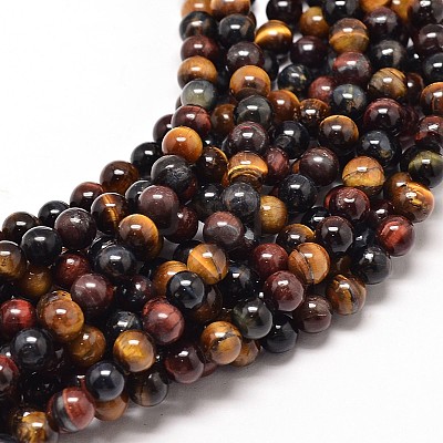 Natural Mixed Tiger Eye Round Bead Strands G-P072-35-6mm-1