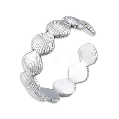 304 Stainless Steel Shell Wrap Open Cuff Ring for Women X-RJEW-N038-100P-1