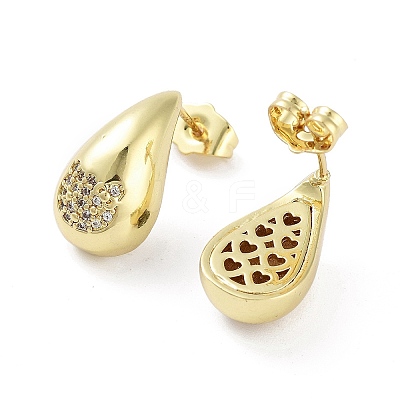 Teardrop Rack Plating Brass Cubic Zirconia Stud Earrings for Women EJEW-B047-02G-04-1