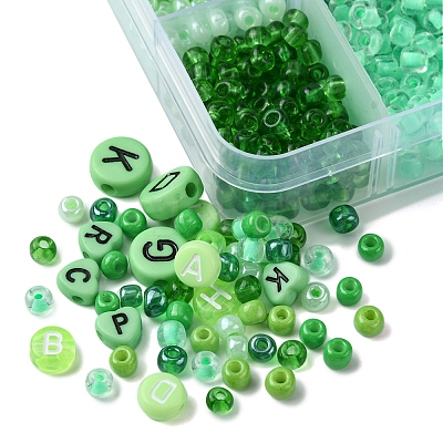 DIY Flat Round & Heart Acrylic & Glass Seed Beads Jewelry Making Findings Kits DIY-FS0006-43C-1