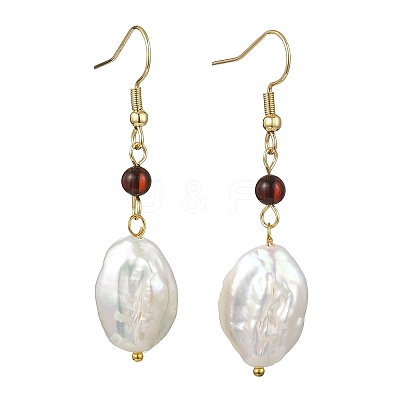 Natural Baroque Keshi Pearl and Natural Amber Dangle Earrings EJEW-JE07110-1