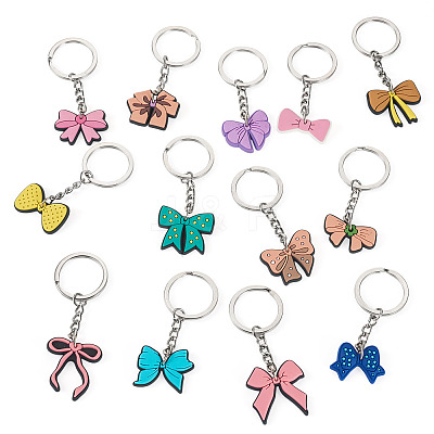 13Pcs 13 Styles PVC Plastic Bowknot Keychains KEYC-TA0001-55-1