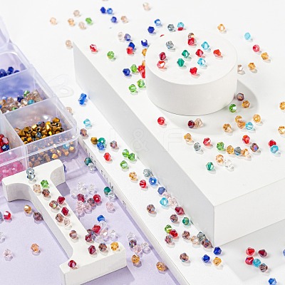 1500Pcs 15 Style Faceted Bicone Glass Beads EGLA-FS0001-03-1