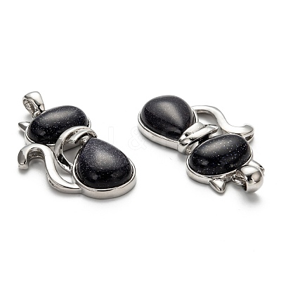 Synthetic Blue Goldstone Kitten Pendants X-G-P352-B03-1