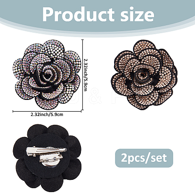 2Pcs Velet & Rhinestone Brooches JEWB-FH00025-1