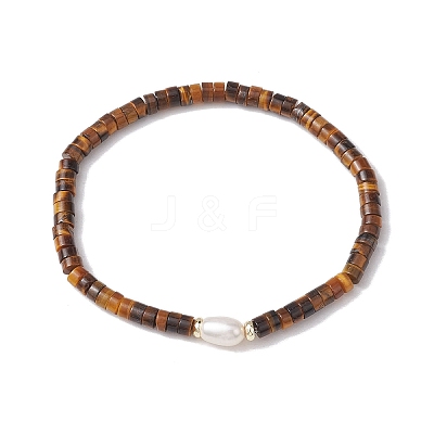 Natural Tiger Eye and Pearl Beads Btacelets BJEW-JB10681-03-1