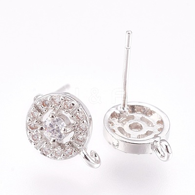 Brass Micro Pave Cubic Zirconia Stud Earring Findings KK-F753-10P-RS-1