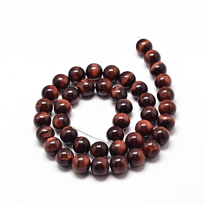 Natural Red Tiger Eye Round Bead Strands X-G-P072-52-6mm-1
