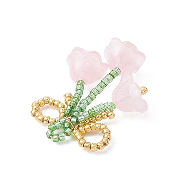 Glass Seed Beaded Bowknot with Flower Pendants PALLOY-MZ01129-02-1