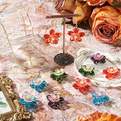 8Pcs 4 Colors Glass Pendants PALLOY-TA00350-1