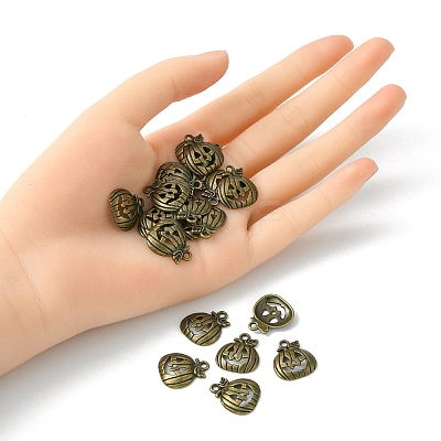 20Pcs Tibetan Style Halloween Pumpkin Jack-O'-Lantern Alloy Pendants TIBEP-YW0001-43AB-1