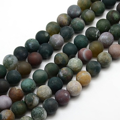 Frosted Natural Indian Agate Round Bead Strands LS-G-M063-10mm-01-1