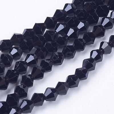 Black Glass Bicone Beads Strands X-GLAA-S026-10-1