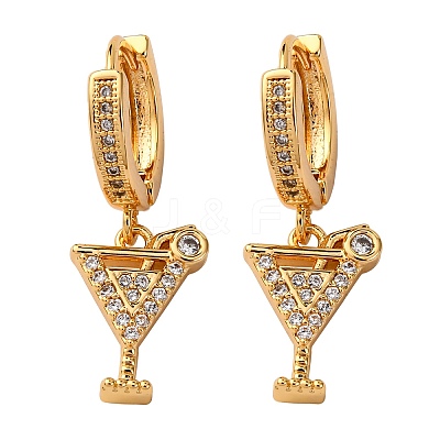 Wine Glass Brass Micro Pave Cubic Zirconia Dangle Hoop Earrings EJEW-F384-16G-01-1