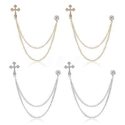 4Pcs 2 Colors Alloy Rhinestone Hanging Chain Brooch JEWB-FG0001-65-1