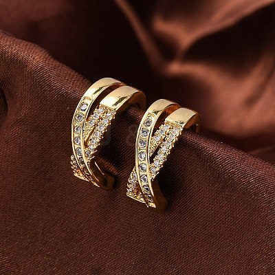 Rack Plating Brass Micro Pave Clear Cubic Zirconia Cuff Earrings for Women EJEW-C125-24C-G-1