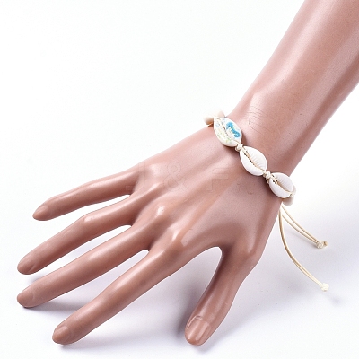 Adjustable Printed Cowrie Shell Braided Bead Bracelets BJEW-JB05154-01-1
