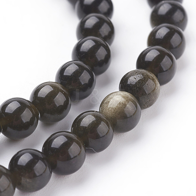 Natural Golden Sheen Obsidian Beads Strands G-C076-6mm-5-1