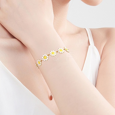 304 Stainless Steel Daisy Flower Link Chains with Enamel AJEW-CJ0001-22B-1