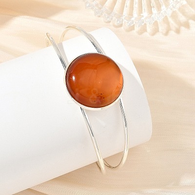 Natural Mixed Gemstone Flat Round Brass Hollow Cuff Bangles for Women BJEW-JB14330-01-1