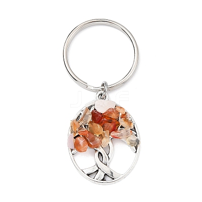Natural Carnelian Chip & Alloy Tree of Life Pendant Keychain KEYC-JKC00648-04-1