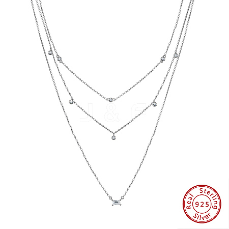 925 Sterling Silver 3 Layer Necklaces NJEW-L116-08P-1