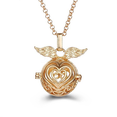 Angel Wing Alloy Aromatherapy Bead Cage Pendant Oil Necklace Heart Hollow Necklaces XV8359-1-1