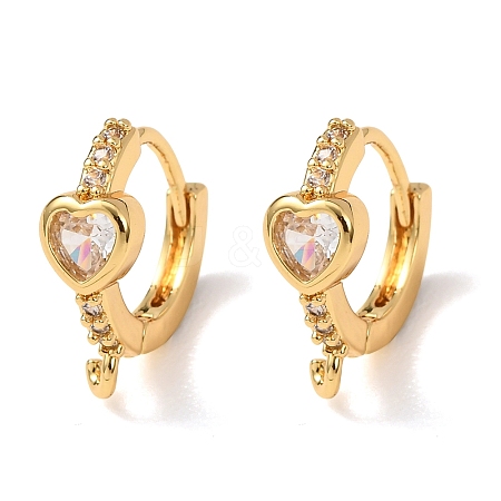 Heart Brass Pave Cubic Zirconia Huggie Hoop Earrings KK-D259-13B-G-1