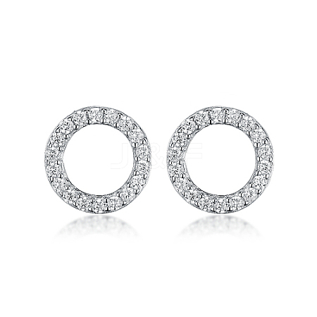 Anti-Tarnish Ring Rhodium Plated 925 Sterling Silver Stud Earrings PB1316-6-1