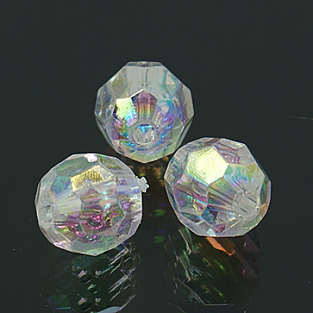 AB Color Plated Clear Transparent Acrylic Round Beads X-TACR-H003-2-1