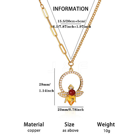 Brass Rhinestone Pendant 304 Stainless Steel Chain Necklaces for Women WG20590-05-1