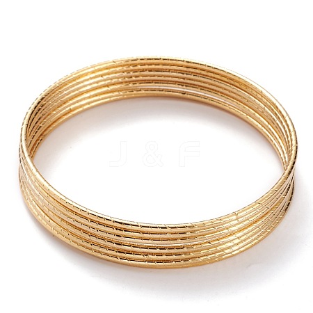 7Pcs Women's Simple Fashion Textured PVD Vacuum Plating 304 Stainless Steel Stackable Buddhist Bangles BJEW-O182-09G-1