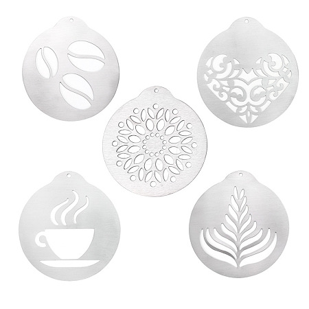 5Pcs 304 Stainless Steel Coffee Latte Art Molds AJEW-WH20816-112-1