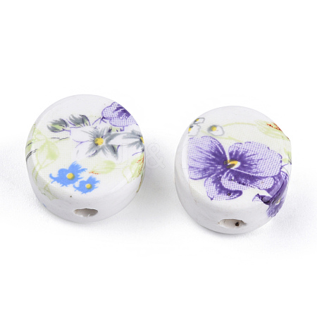 Floral Printed Porcelain Beads PORC-Q176-16mm-2-1