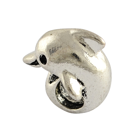 Tibetan Style Alloy Dolphin European Beads TIBEB-7982-AS-RS-1