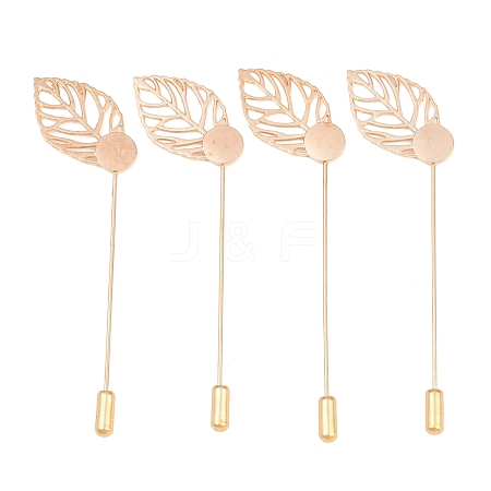 Brass Stick Lapel Pins Flat Round Settings with Iron Leaf KK-A301-03KCG-1