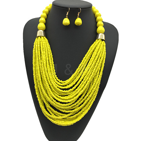 Bohemian Alloy & Resin & Glass Seed Beaded Multilayer Necklaces & Dangle Earrings FS-WG32A45-02-1