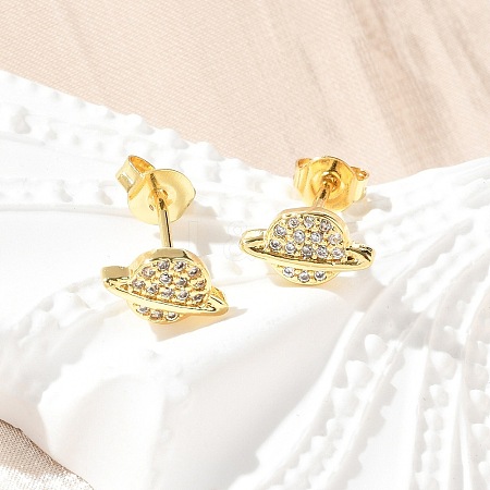 Brass Micro Pave Clear Cubic Zirconia Stud Earrings EJEW-A128-03G-1