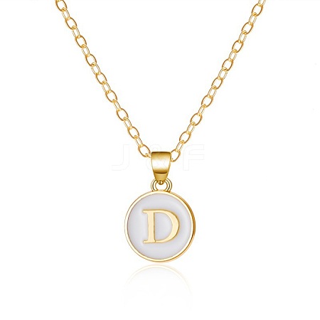 Alloy White Enamel Flat Round with Letter Pendant Necklaces FS-WG63565-04-1