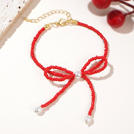 Glass Seed Beaded Bowknot Bracelets for Women ZN6735-1-1