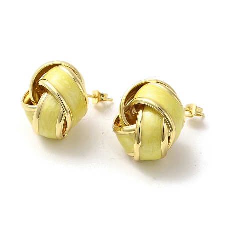 Real 18K Gold Plated Brass Enamel Stud Earrings for Women EJEW-M251-09G-01-1