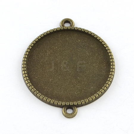 Tibetan Style Alloy Flat Round Cabochon Connector Settings TIBE-Q038-001E-AB-NR-1