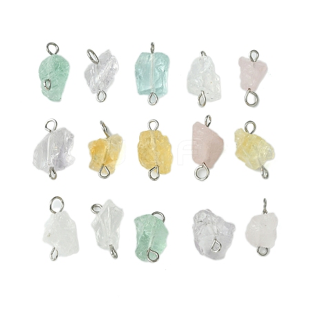 5Pcs 5 Styles Natural Fluorite & Rose Quartz & Quartz Crystal & Amethyst & Citrine Nuggets Connector Charms PALLOY-JF02761-S-1