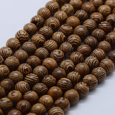 Natural Wenge Wood Beads Strands WOOD-F006-02-6mm-1