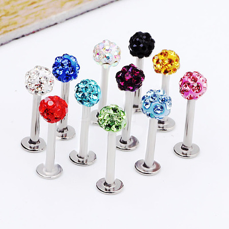 316 Surgical Stainless Steel Rhinestone Round Ball Threadless Labrets WG0410F-04-1