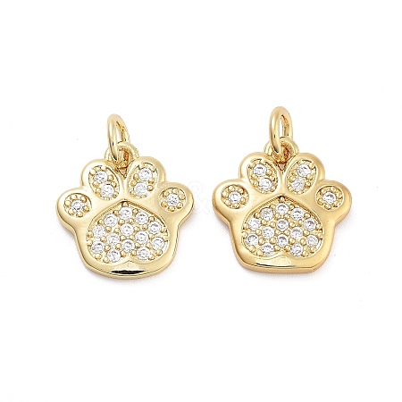 Paw Print Rack Plating Brass Micro Pave Cubic Zirconia Charms X-KK-G512-22G-1