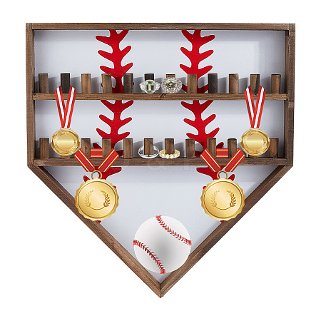 Baseball Theme Wood Wall Mounted Finger Ring Organizer Display Stands AJEW-WH0031-70A-1