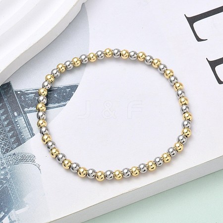 Brass Round Beaded Stretch Bracelets for Men Women BJEW-B148-05B-GP-1