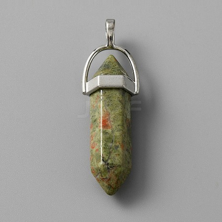 Natural Unakite Double Terminal Pointed Pendants G-TAC0001-07B-1